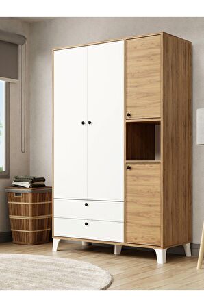 Kuzeylife 4 Kapaklı 6 Raflı Ekstra Derin Gardrop-52 cm Derinlik