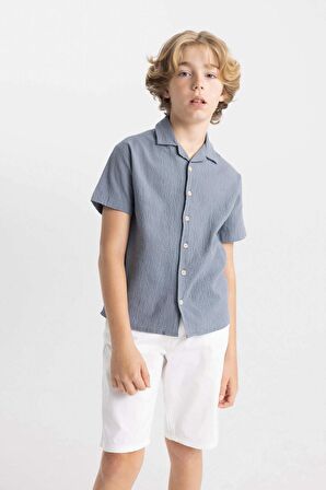 DeFacto Erkek Çocuk Oversize Geniş Kalıp Polo Yaka Gofre Dokulu Kısa Kollu Gömlek C5234A824HSGR171