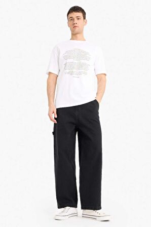 DeFacto %100 Pamuk Boxy Fit Bisiklet Yaka Baskılı Kısa Kollu Tişört F3568AX25SMWT34