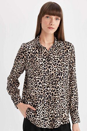 DeFacto Regular Fit Leopar Desenli Uzun Kollu Gömlek I8266AZ24AUBG320