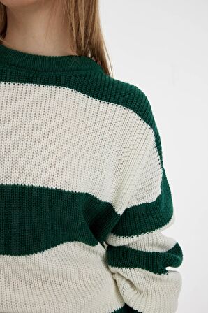 DeFacto Coool Oversize Geniş Kalıp Bisiklet Yaka Çizgili Triko Kazak X4931AZ24WNGN505