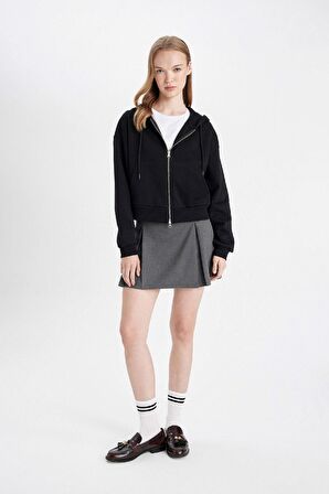 DeFacto Coool Standart Fit Kapüşonlu Basic Fermuarlı Sweatshirt Z7069AZ24WNBK81