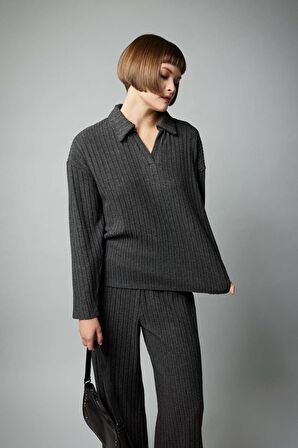 DeFacto Relax Fit Polo Yaka Fitilli Kaşkorse Uzun Kollu Tişört B2404AX23AUAR53