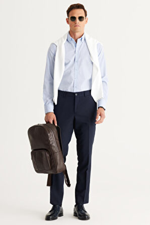 Erkek Açık Mavi Slim Fit Dar Kesim Düğmeli Yaka Desenli Gömlek