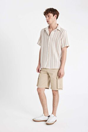 Relax Fit Düz Paça Gabardin Bermuda