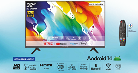 MediaStar MDS32 32' Android 14 Akıllı Kumandalı Led Tv