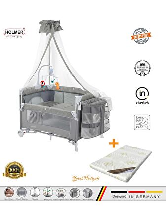  Holmer Coolstyle (Anne Yanı -Deluxe Kumaş) Cibinlikli Dönenceli Oyun Parkı 70x110cm + Aloevera Yatak