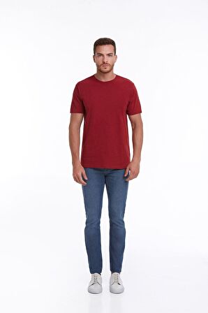 Kırmızı Regular Fit %100 Pamuk Bisiklet Yaka Tişört | L