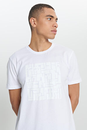 Standart Fit Normal Kesim %100 Pamuk Baskılı Bisiklet Yaka Tişört