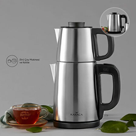 Karaca Tea Break 2 In 1 Çelik Su Isıtıcı Çay Makinesi Inox Siyah