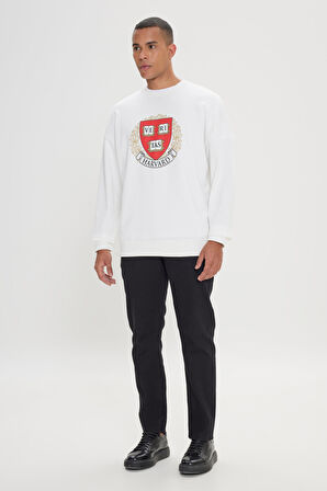 Oversize Fit Bol Kesim Harvard Lisanslı Pamuklu Bisiklet Yaka Sweatshirt