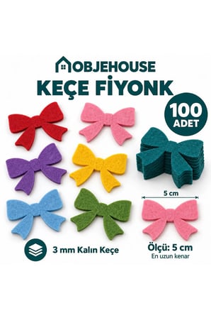 Objehouse Keçe Fiyonk Süsleme Figürü, 100 Adet, 5 cm, 3 mm Kalın Keçe