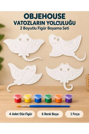 Objehouse Vatozların Yolculuğu 2 Boyutlu Boyama Seti, 4 Figür, 6 Renk Boya, 1 Fırça