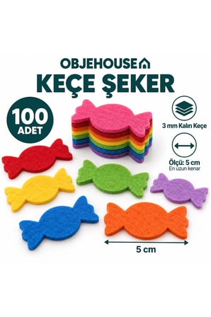 Objehouse Keçe Şeker Süsleme Figürü, 100 Adet, 5 cm, 3 mm Kalın Keçe