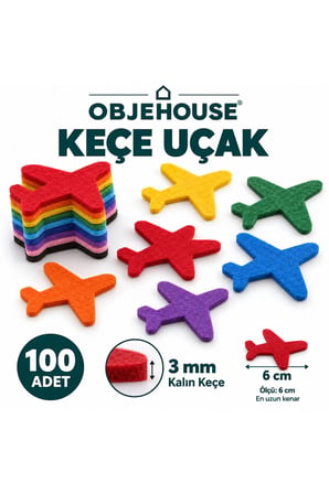 Objehouse Keçe Uçak Süsleme Figürü, 100 Adet, 6 cm, 3 mm Kalın Keçe