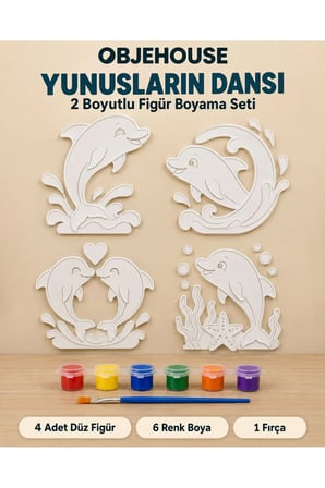 Objehouse Yunusların Dansı 2 Boyutlu Boyama Seti, 4 Figür, 6 Renk Boya, 1 Fırça