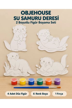 Objehouse Su Samuru Deresi 2 Boyutlu Boyama Seti, 4 Figür, 6 Renk Boya, 1 Fırça
