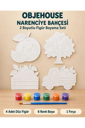 Objehouse Narenciye Bahçesi 2 Boyutlu Boyama Seti, 4 Figür, 6 Renk Boya, 1 Fırça