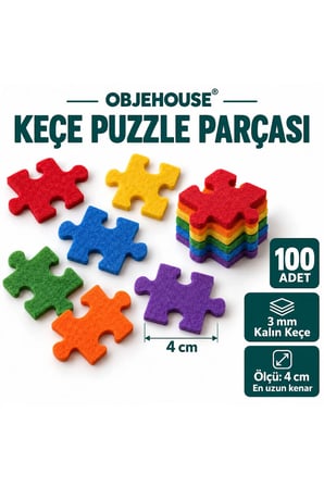 Objehouse Keçe Puzzle Parçası Süsleme Figürü, 100 Adet, 4 cm, 3 mm Kalın Keçe