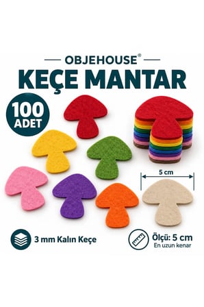 Objehouse Keçe Mantar Süsleme Figürü, 100 Adet, 5 cm, 3 mm Kalın Keçe
