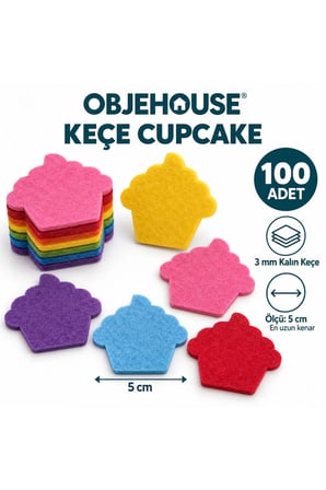 Objehouse Keçe Cupcake Süsleme Figürü, 100 Adet, 5 cm, 3 mm Kalın Keçe
