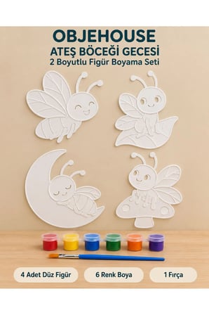 Objehouse Ateş Böceği Gecesi 2 Boyutlu Boyama Seti, 4 Figür, 6 Renk Boya, 1 Fırça