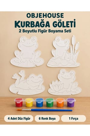 Objehouse Kurbağa Göleti 2 Boyutlu Boyama Seti, 4 Figür, 6 Renk Boya, 1 Fırça