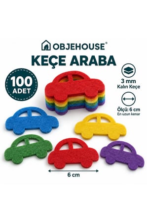 Objehouse Keçe Araba Süsleme Figürü, 100 Adet, 6 cm, 3 mm Kalın Keçe