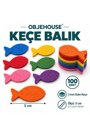 Objehouse Keçe Balık Süsleme Figürü, 100 Adet, 5 cm, 3 mm Kalın Keçe