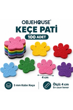 Objehouse Keçe Pati Süsleme Figürü, 100 Adet, 4 cm, 3 mm Kalın Keçe