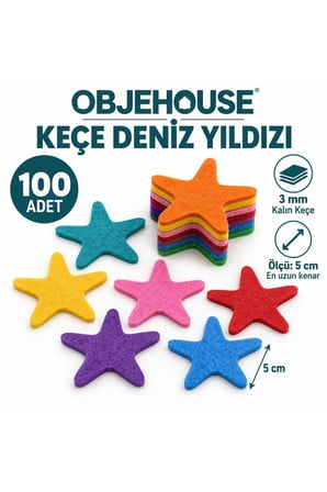 Objehouse Keçe Deniz Yıldızı Süsleme Figürü, 100 Adet, 5 cm, 3 mm Kalın Keçe