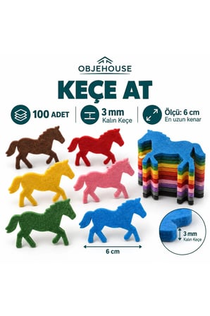 Objehouse Keçe At Süsleme Figürü, 100 Adet, 6 cm, 3 mm Kalın Keçe