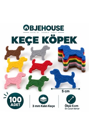 Objehouse Keçe Köpek Süsleme Figürü, 100 Adet, 5 cm, 3 mm Kalın Keçe
