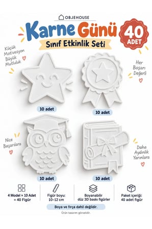 Objehouse Karne Günü Sınıf Etkinlik Seti, 40 Adet Boyanabilir Figür, Boyasız