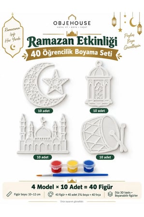 Objehouse Ramazan Etkinliği 40 Öğrencilik Boyama Seti, 4 Model 40 Figür, Boya ve Fırça