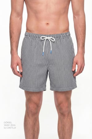 Erkek İndigo Navy Tissue Çizgili Şort