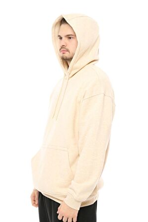 defy's Erkek Oversize Kapüşonlu Sweatshirt Bej Melanj