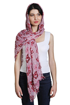 Pembe Renk Pamuklu Viskon Eşarp Şal