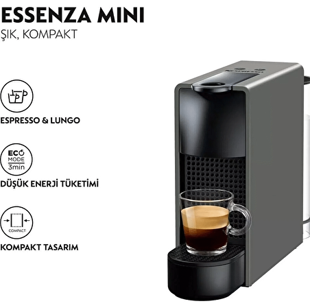 Nespresso C35 Essenza Mini Kapsüllü Kahve Makinesi ve Süt Köpürtücü Aksesuar Gri