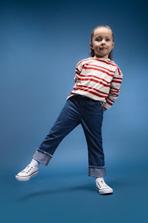 Kız Bebek Paperbag Duble Paça Jean Pantolon