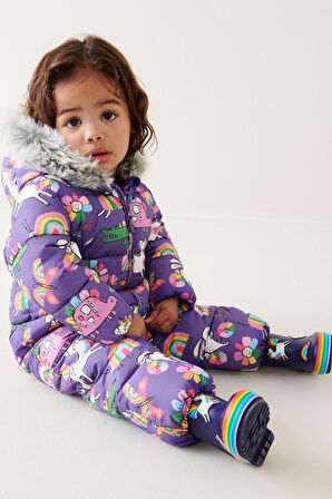 Next Baby Mor Unicorn Desenli Tam Polar Astarlı Kar Tulumu