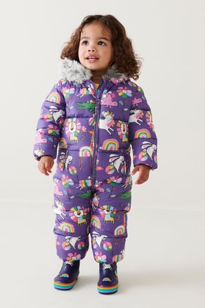 Next Baby Mor Unicorn Desenli Tam Polar Astarlı Kar Tulumu