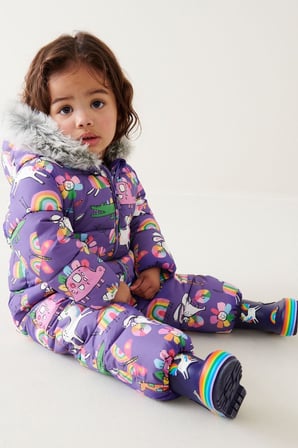 Next Baby Mor Unicorn Desenli Tam Polar Astarlı Kar Tulumu