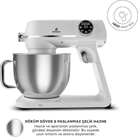 Karaca Multichef Artisan Digital Ekran 7 Litre Döküm Stand Mikser Pearl White 1800w