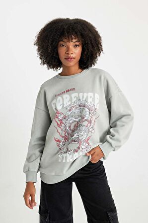 DeFacto Oversize Fit Bisiklet Yaka Kalın Yıkamalı Soluk Efektli Sweatshirt B7284AX23WNGR91