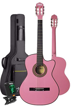 Midex CG-390PK-XBAG Pembe Renk Klasik Gitar 4/4 Sap Ayarlı Kesik Kasa (Çanta Tuner Askı Capo Metod Pena)