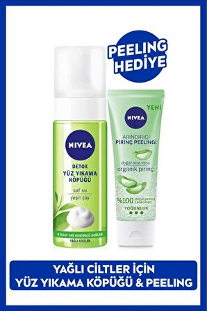 NIVEA Detox Yüz Yıkama Köpüğü 150ml Ve Arındırıcı Pirinç Peeling 75ml, Yağlı Ve Karma Cilt Tipleri