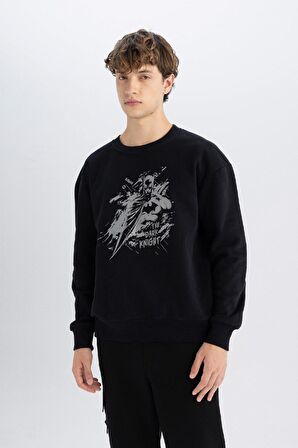 DeFacto Batman Boxy Fit Bisiklet Yaka Baskılı Kalın Sweatshirt C6531AX24AUBK81