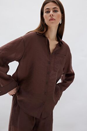Oversize Geniş Kalıp Cepli Modal Uzun Kollu Gömlek