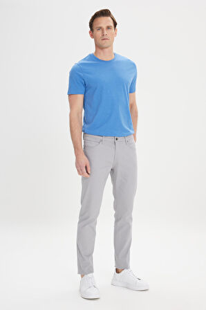 Erkek Gri 360 Derece Her Yöne Esneyen Slim Fit Dar Kesim Diyagonal Desenli Pantolon
